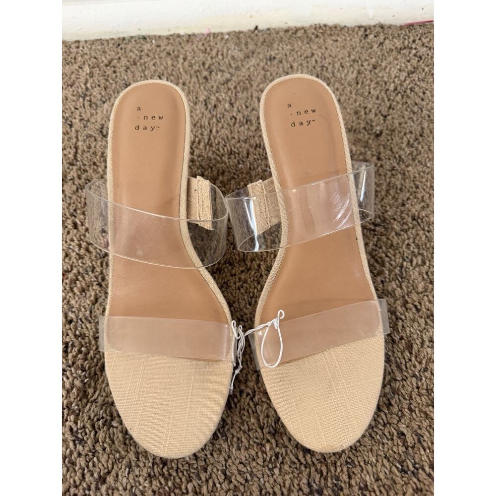 A New Day Clear Strap Espadrille Wedge Sandals Nude Beige Size 11 NWT - Picture 6 of 8
